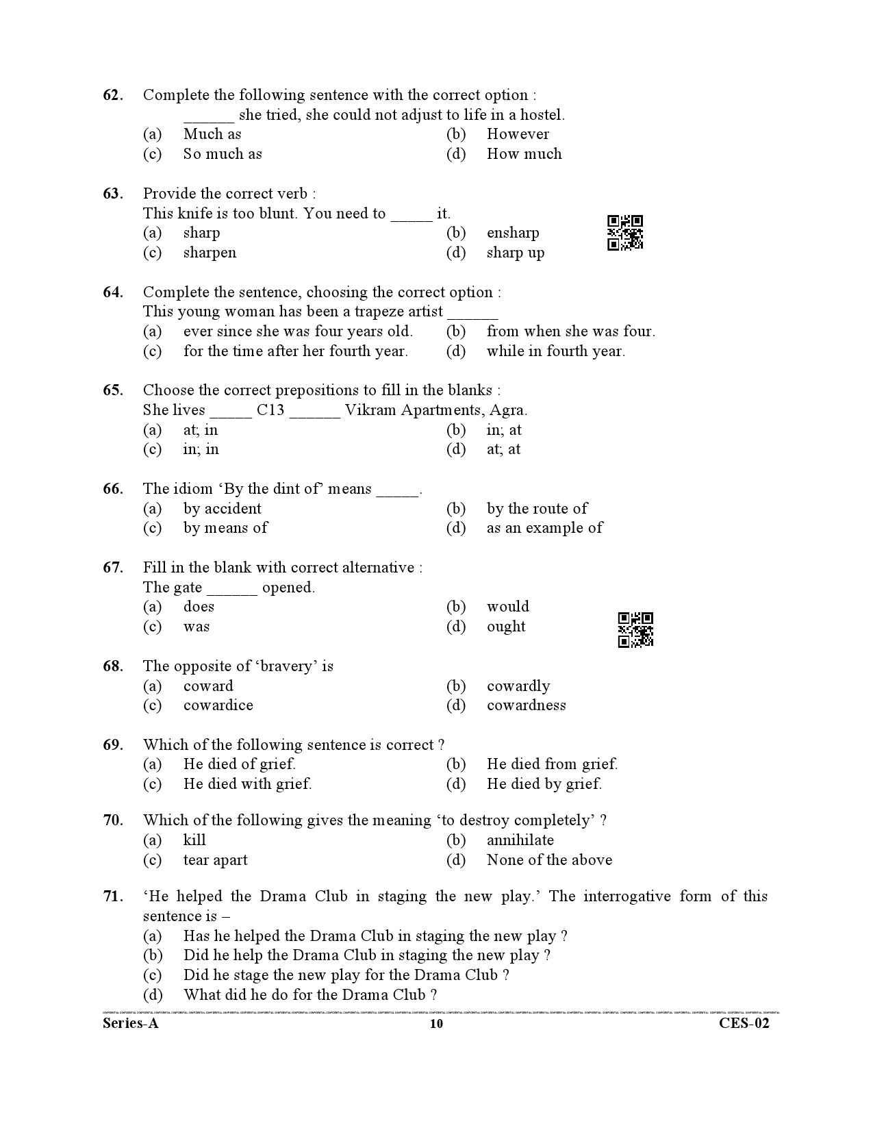 Uttarakhand Combined State Engineering Service Exam 2021 General English 10