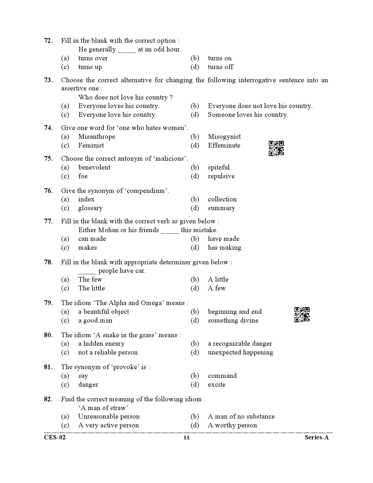 Uttarakhand Combined State Engineering Service Exam 2021 General English 11