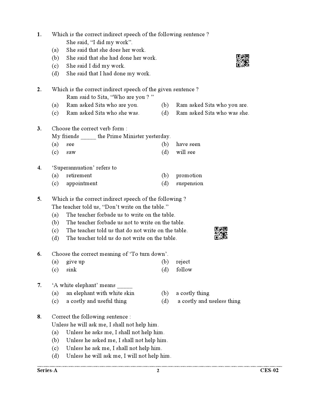 Uttarakhand Combined State Engineering Service Exam 2021 General English 2