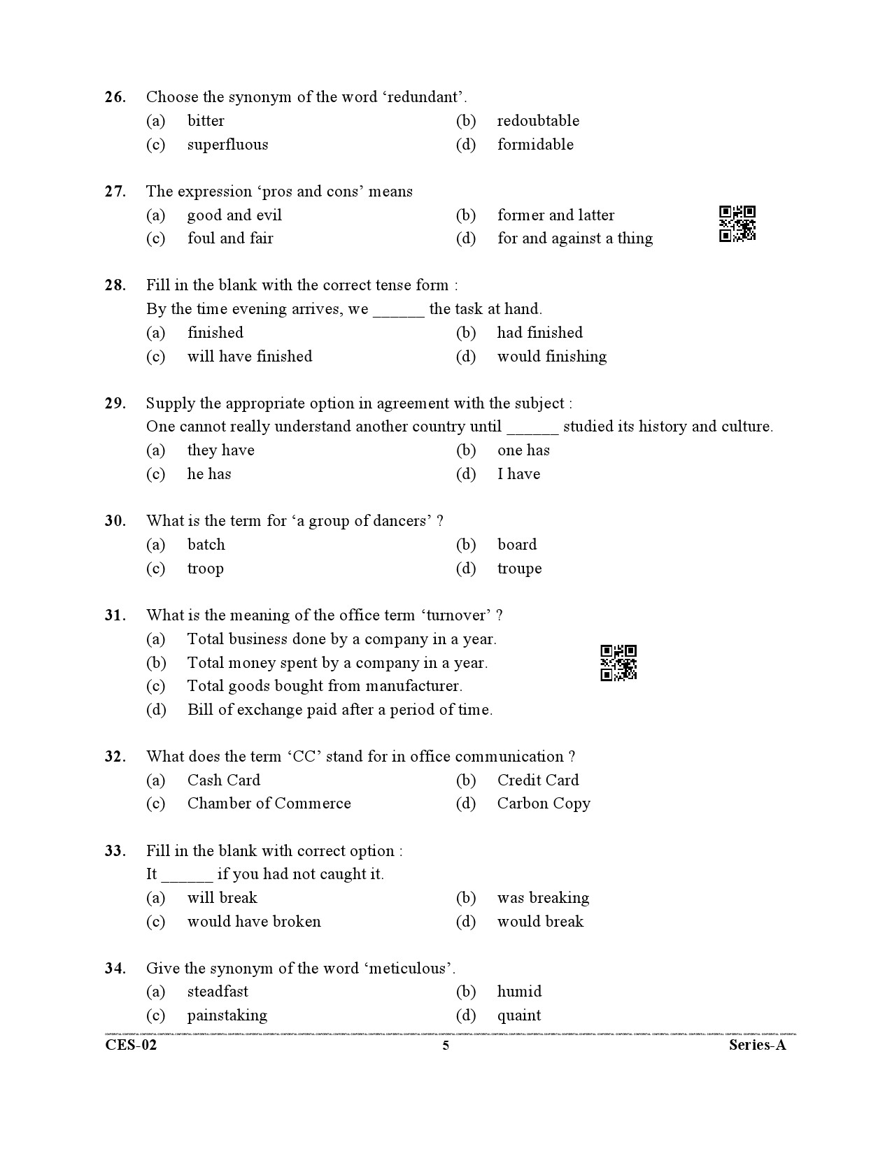 Uttarakhand Combined State Engineering Service Exam 2021 General English 5