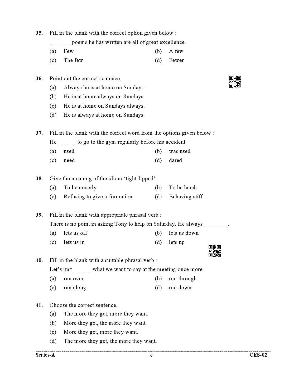 Uttarakhand Combined State Engineering Service Exam 2021 General English 6