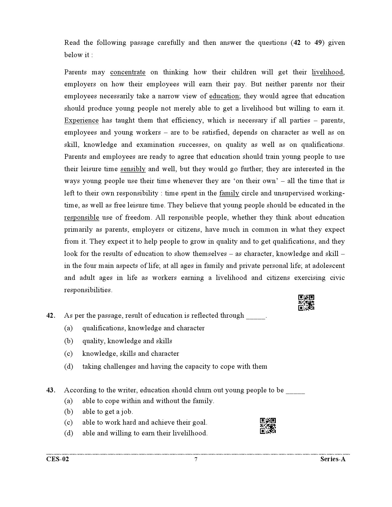 Uttarakhand Combined State Engineering Service Exam 2021 General English 7