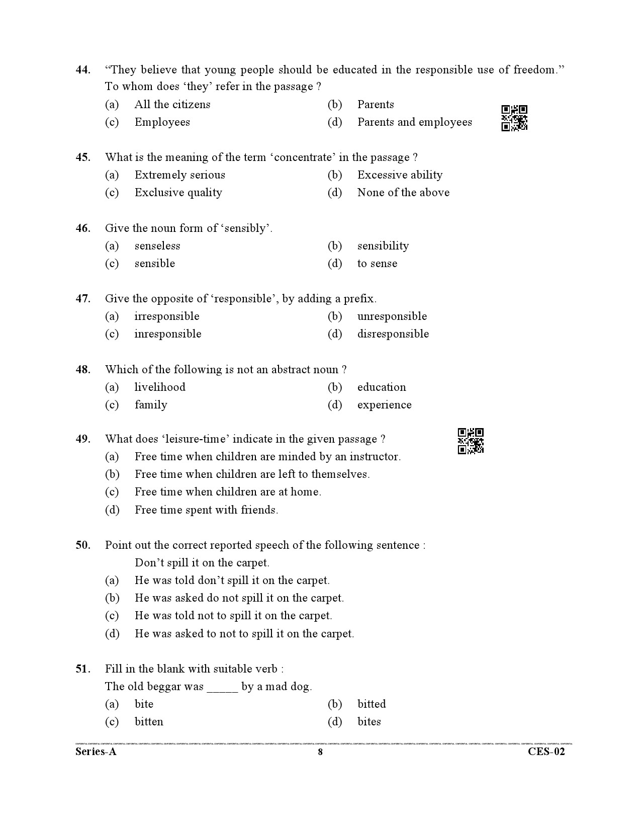 Uttarakhand Combined State Engineering Service Exam 2021 General English 8