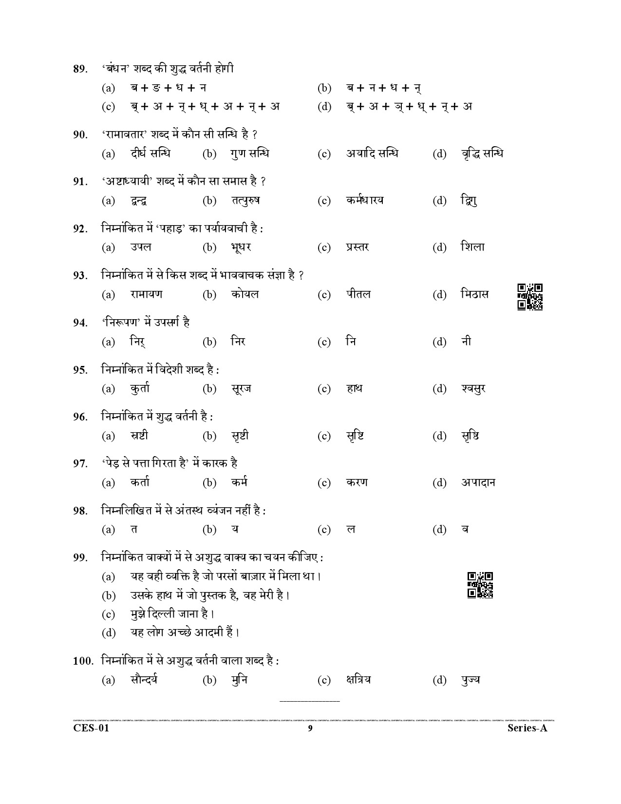 Uttarakhand Combined State Engineering Service Exam 2021 General Hindi 9