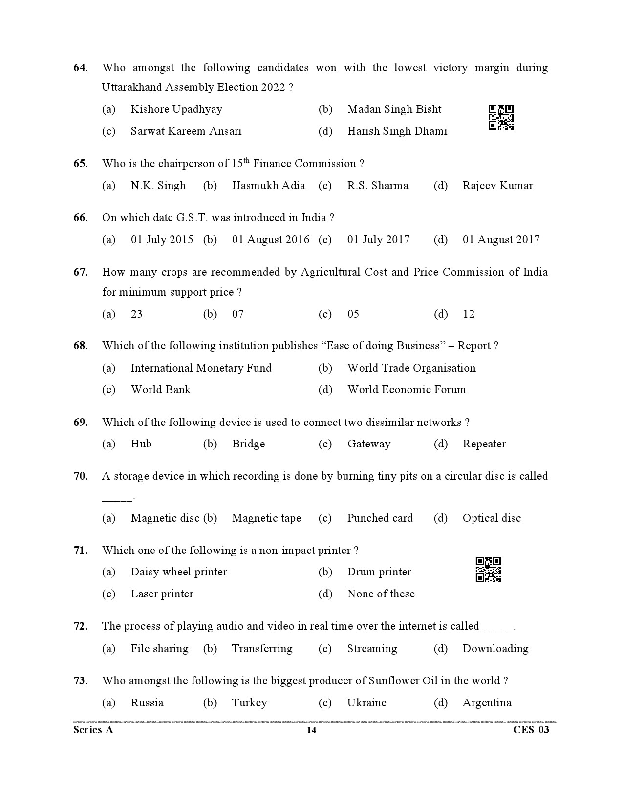 Uttarakhand Combined State Engineering Service Exam 2021 General Studies 14