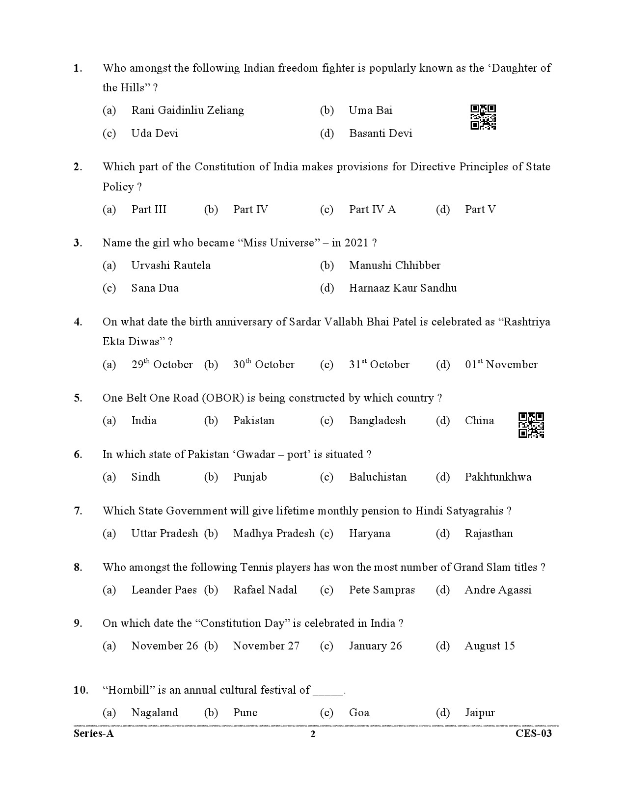 Uttarakhand Combined State Engineering Service Exam 2021 General Studies 2