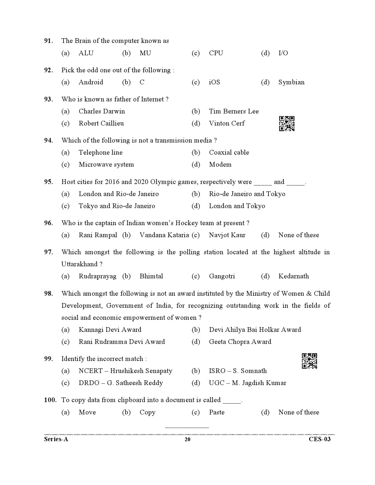 Uttarakhand Combined State Engineering Service Exam 2021 General Studies 20