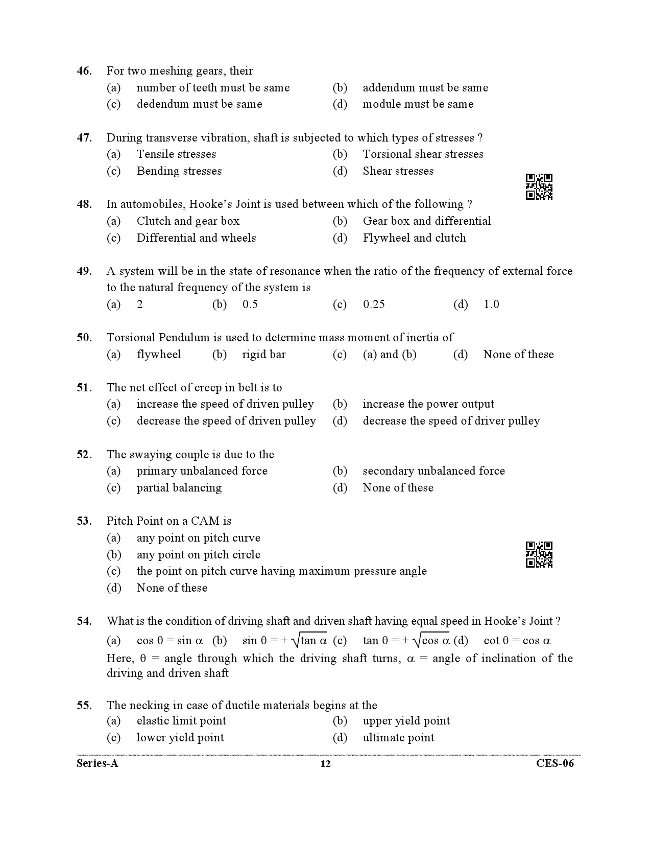 Uttarakhand Combined State Engineering Service Exam 2021 Mechanical Engineering Paper I 12