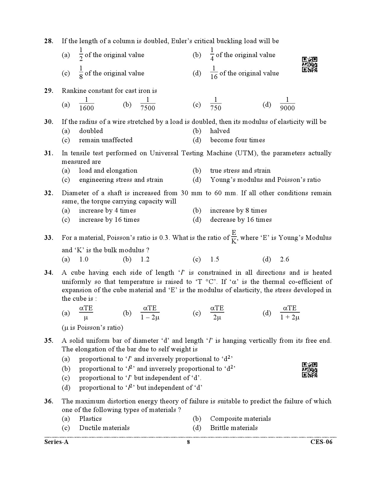 Uttarakhand Combined State Engineering Service Exam 2021 Mechanical Engineering Paper I 8