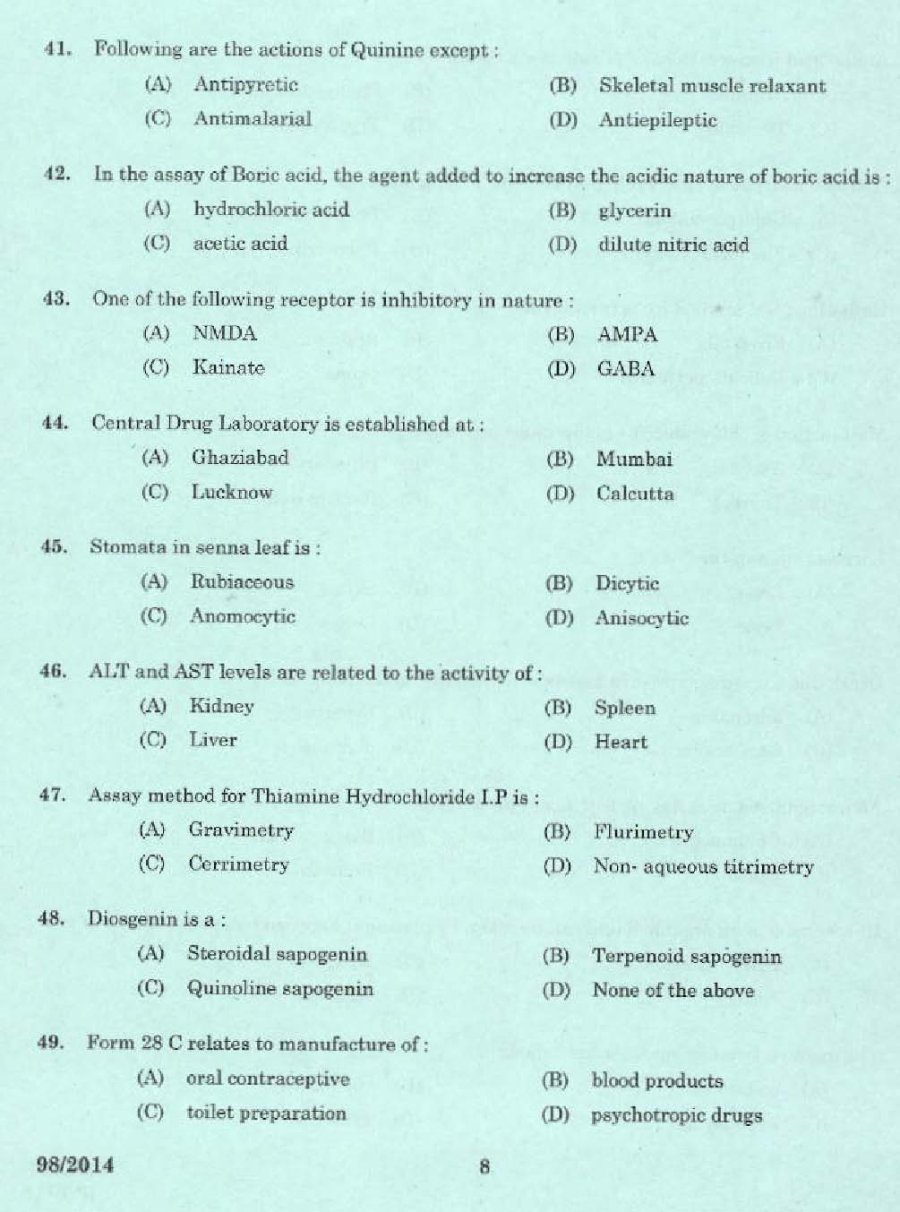 Kerala PSC Pharma Chemist Exam Code 982014 6
