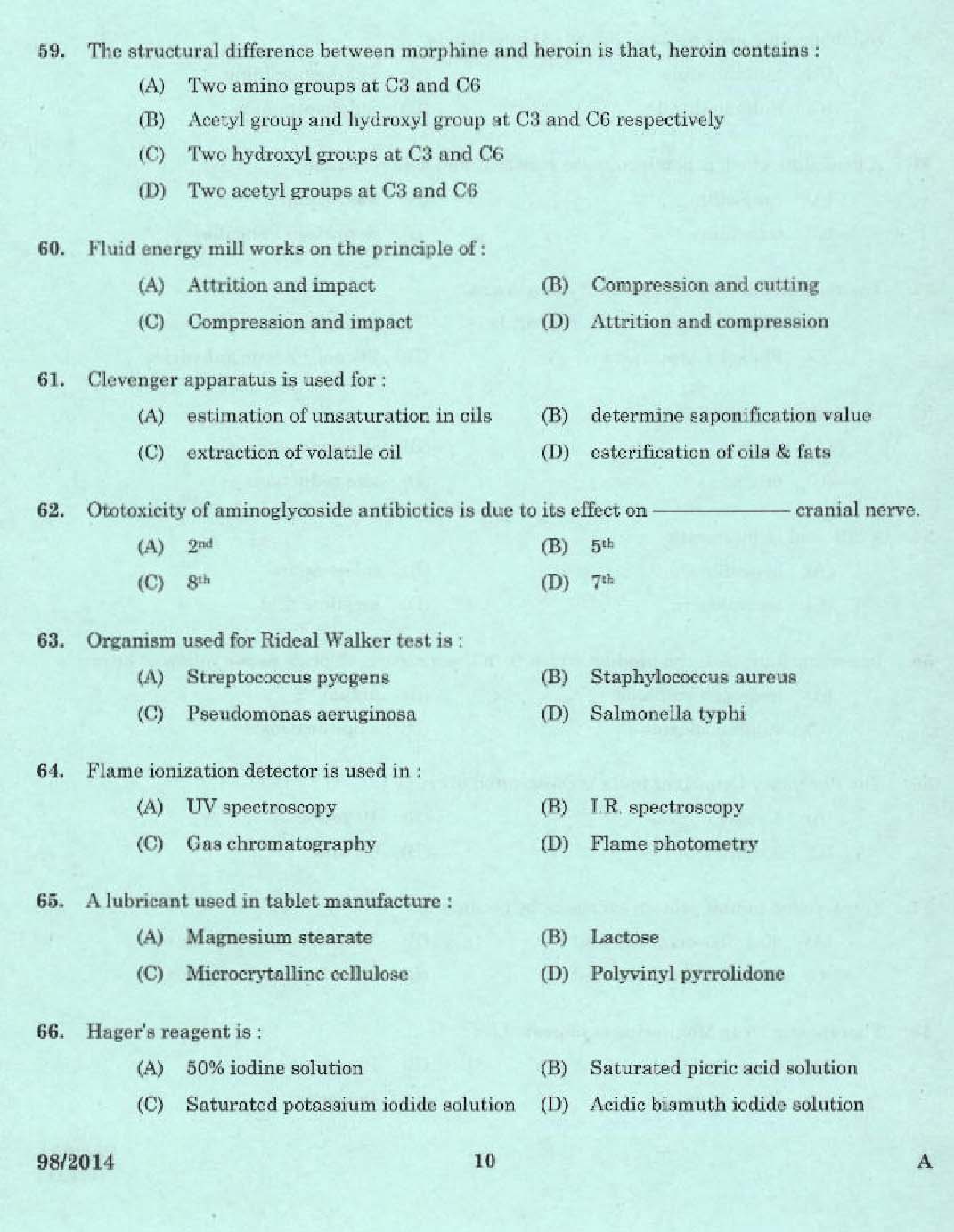 Kerala PSC Pharma Chemist Exam Code 982014 8