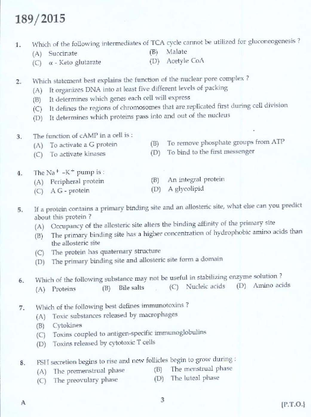 KPSC Bio Chemist Exam 2015 Code 1892015 1