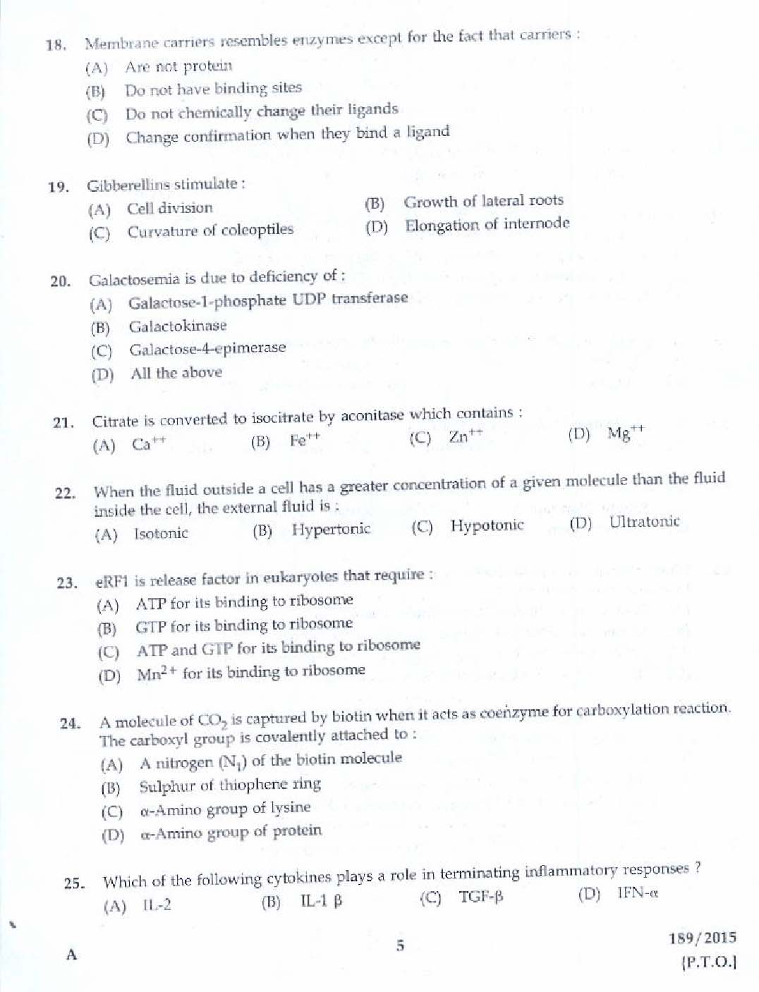 KPSC Bio Chemist Exam 2015 Code 1892015 3