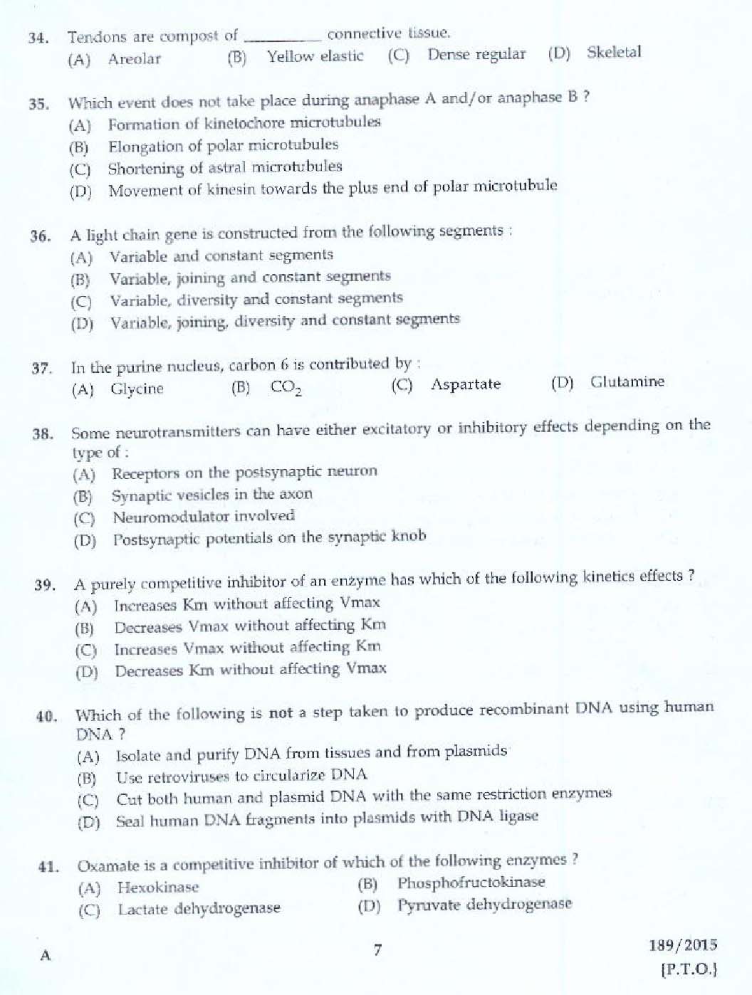 KPSC Bio Chemist Exam 2015 Code 1892015 5