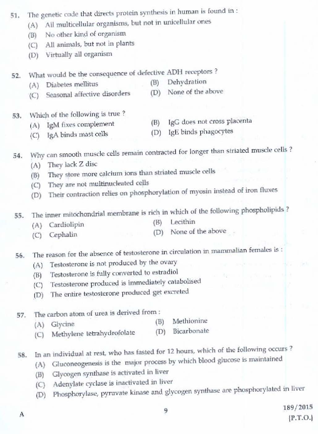 KPSC Bio Chemist Exam 2015 Code 1892015 7