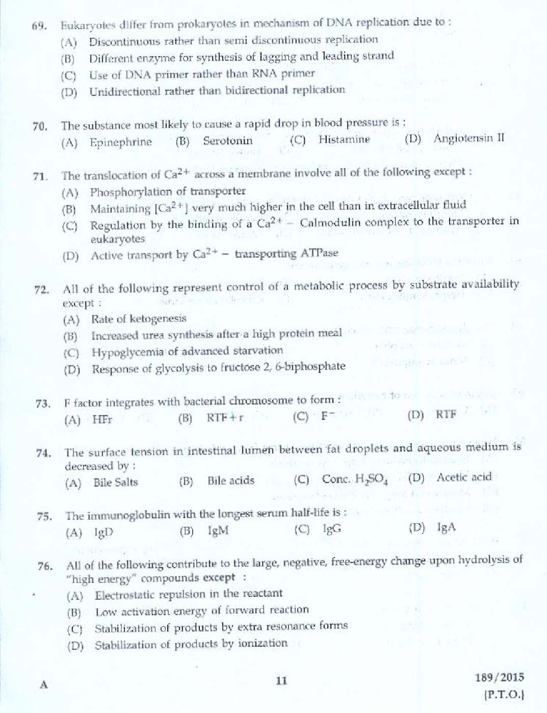 KPSC Bio Chemist Exam 2015 Code 1892015 9