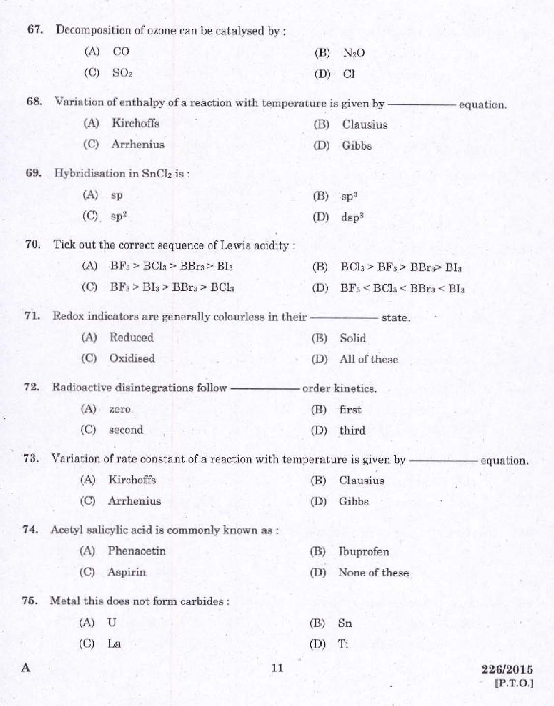 KPSC Chemist Grade II Exam 2015 Code 2262015 9