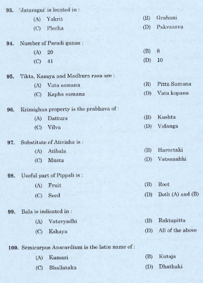 KPSC Pharmacist Grade II Ayurveda Exam Question 142014 12