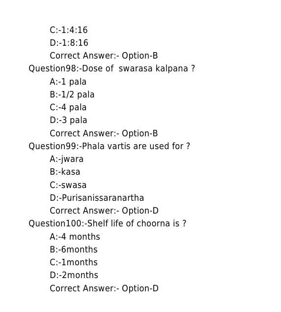 KPSC Pharmacist Grade II Ayurveda Exam Question 72017OL 11
