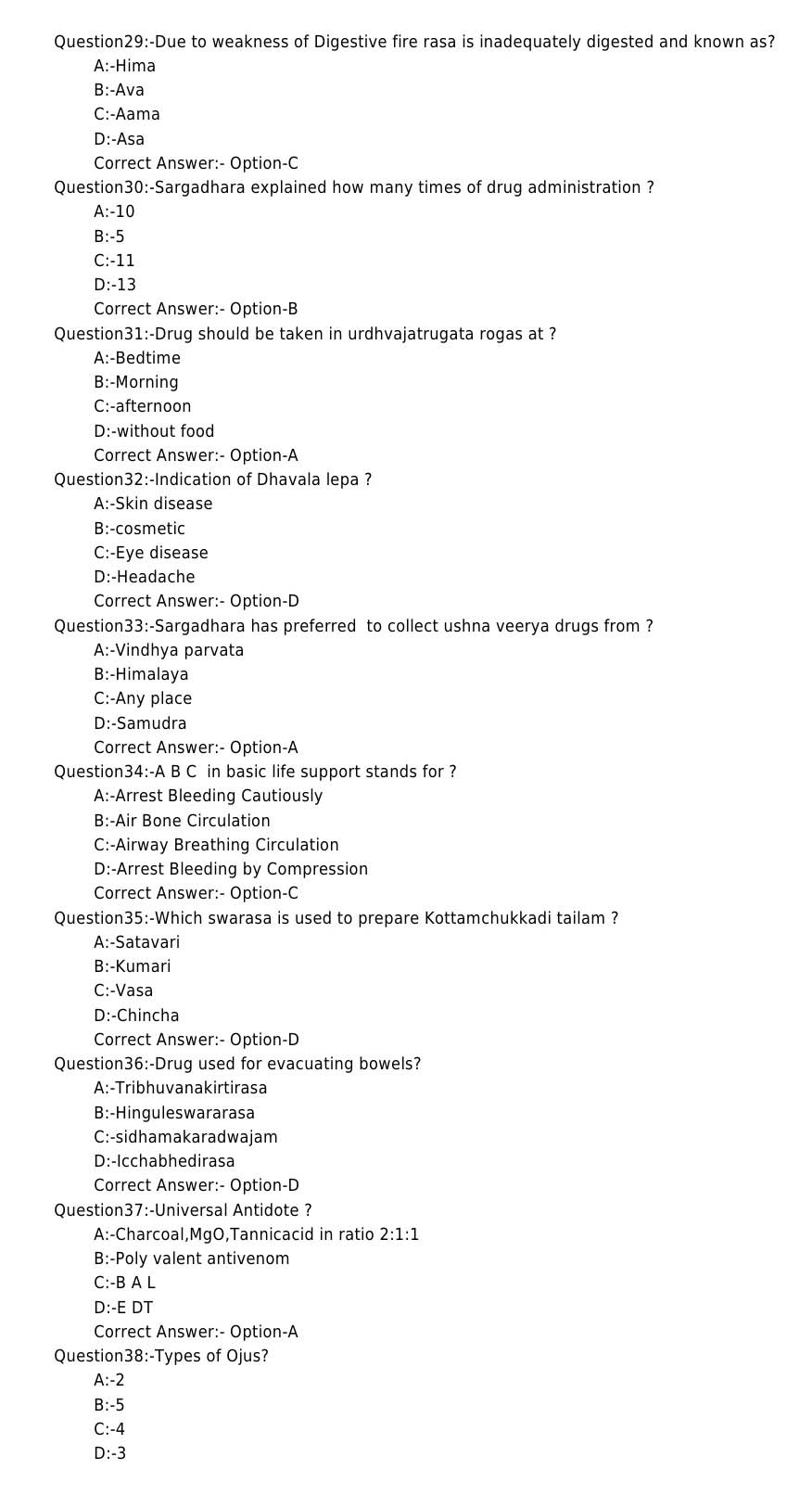 KPSC Pharmacist Grade II Ayurveda Exam Question 72017OL 4