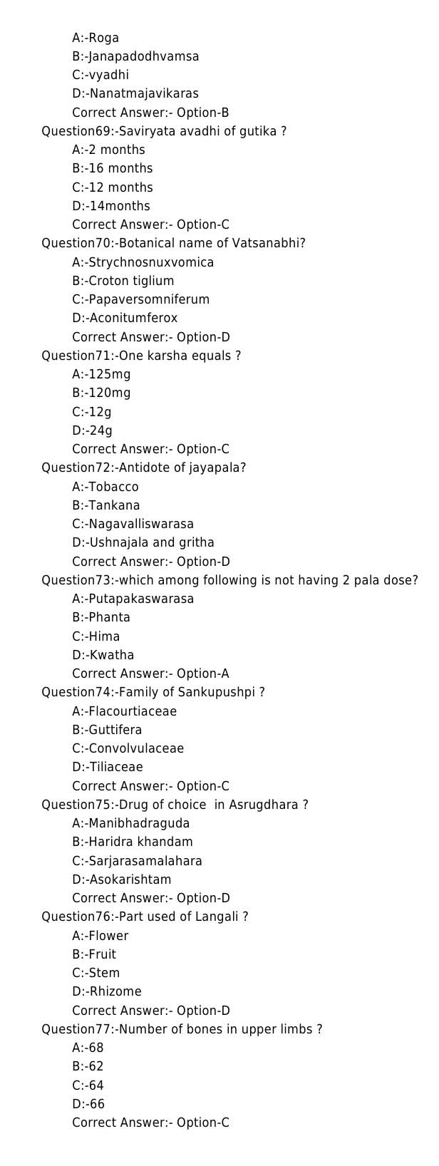KPSC Pharmacist Grade II Ayurveda Exam Question 72017OL 8