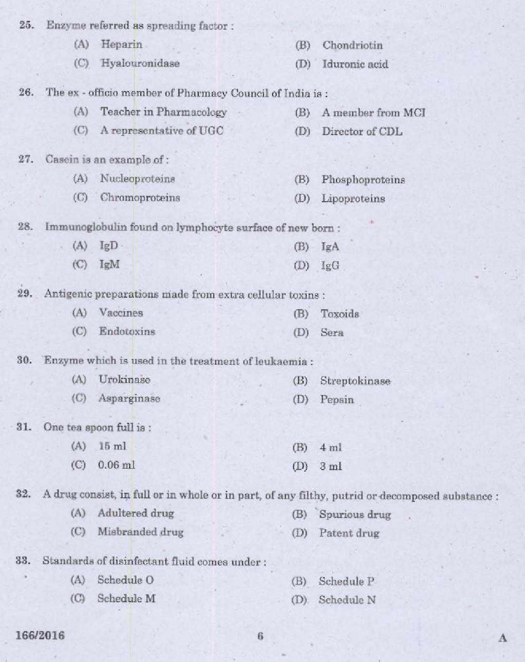 KPSC Pharmacist Grade II Exam 2016 Code 1662016 4