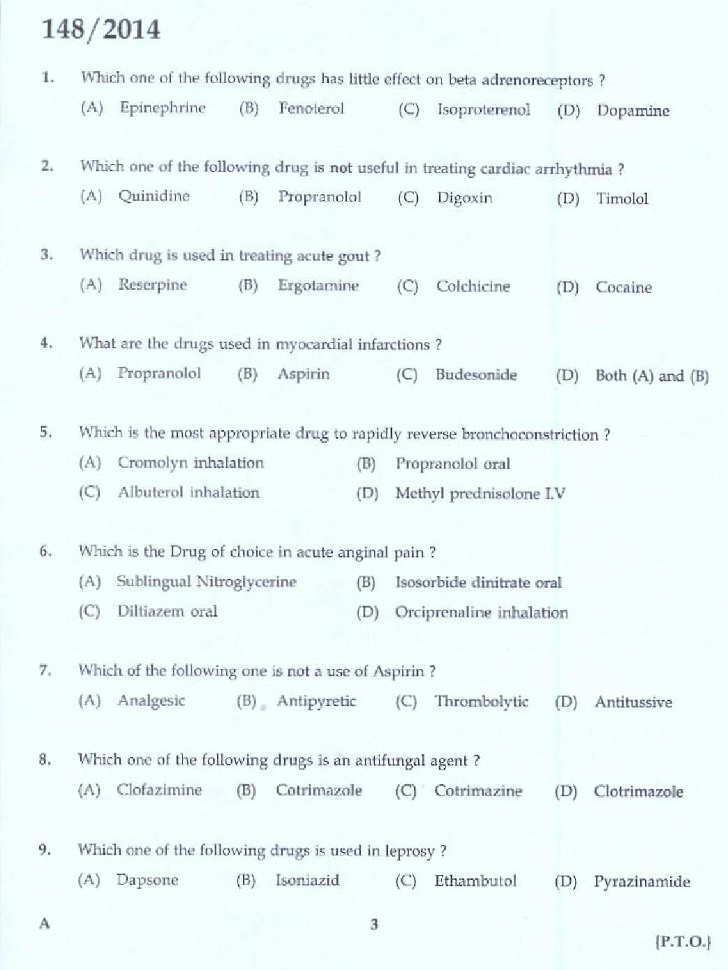 KPSC Pharmacist Grade II Health Services Exam 2014 Code 1482014 1