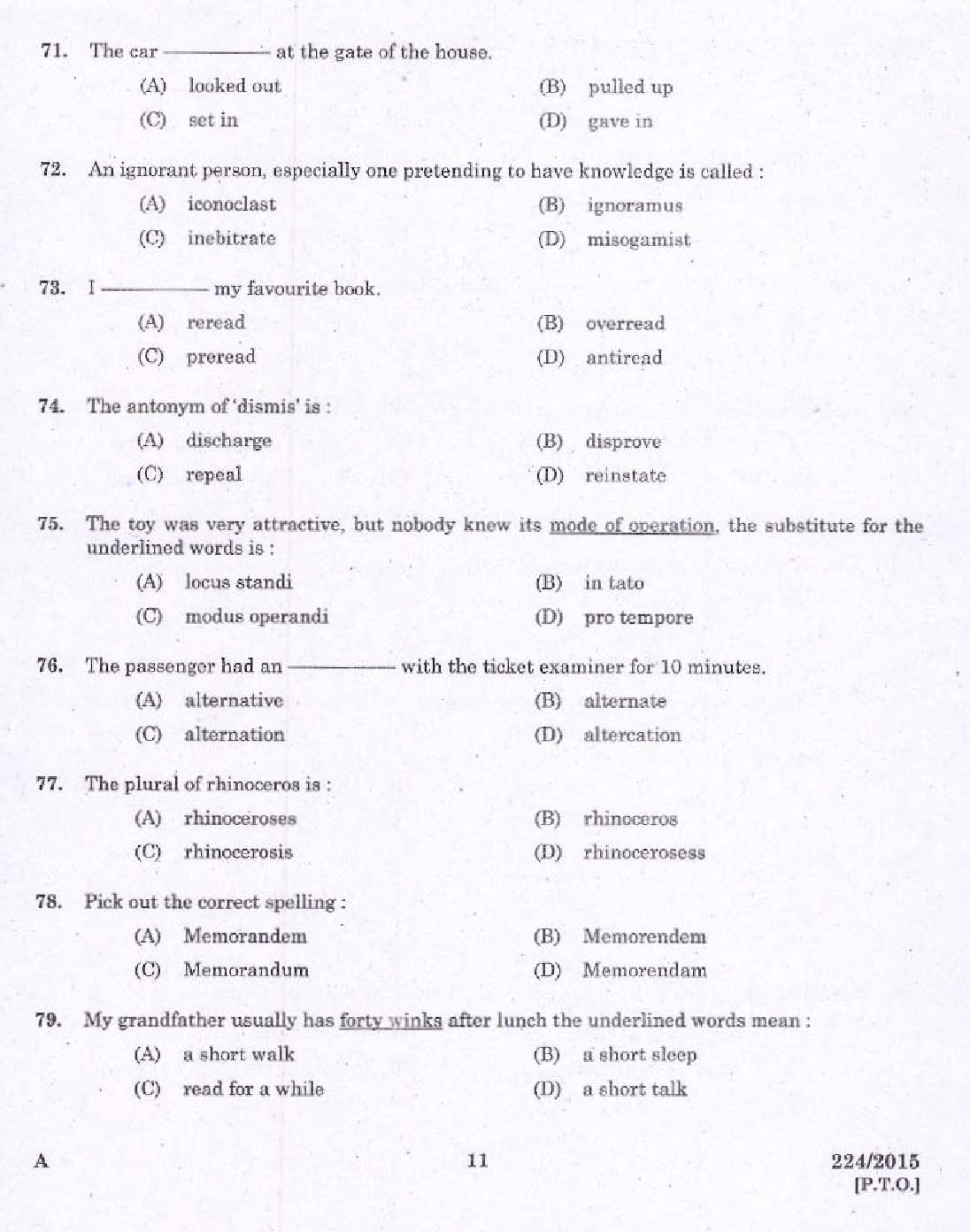 Kerala PSC Women Police Constable Exam Question Code 2242015 9