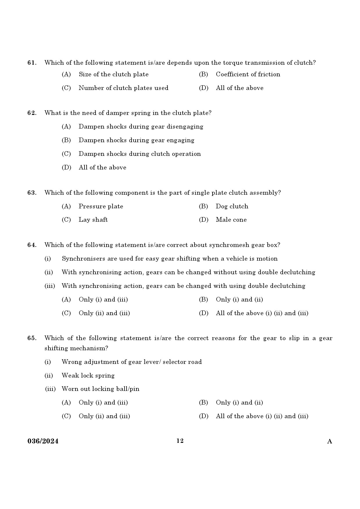 KPSC Mechanic Police Constable Exam 2024 Code 0362024 10