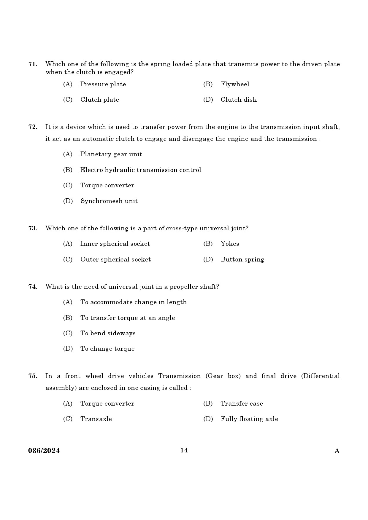 KPSC Mechanic Police Constable Exam 2024 Code 0362024 12