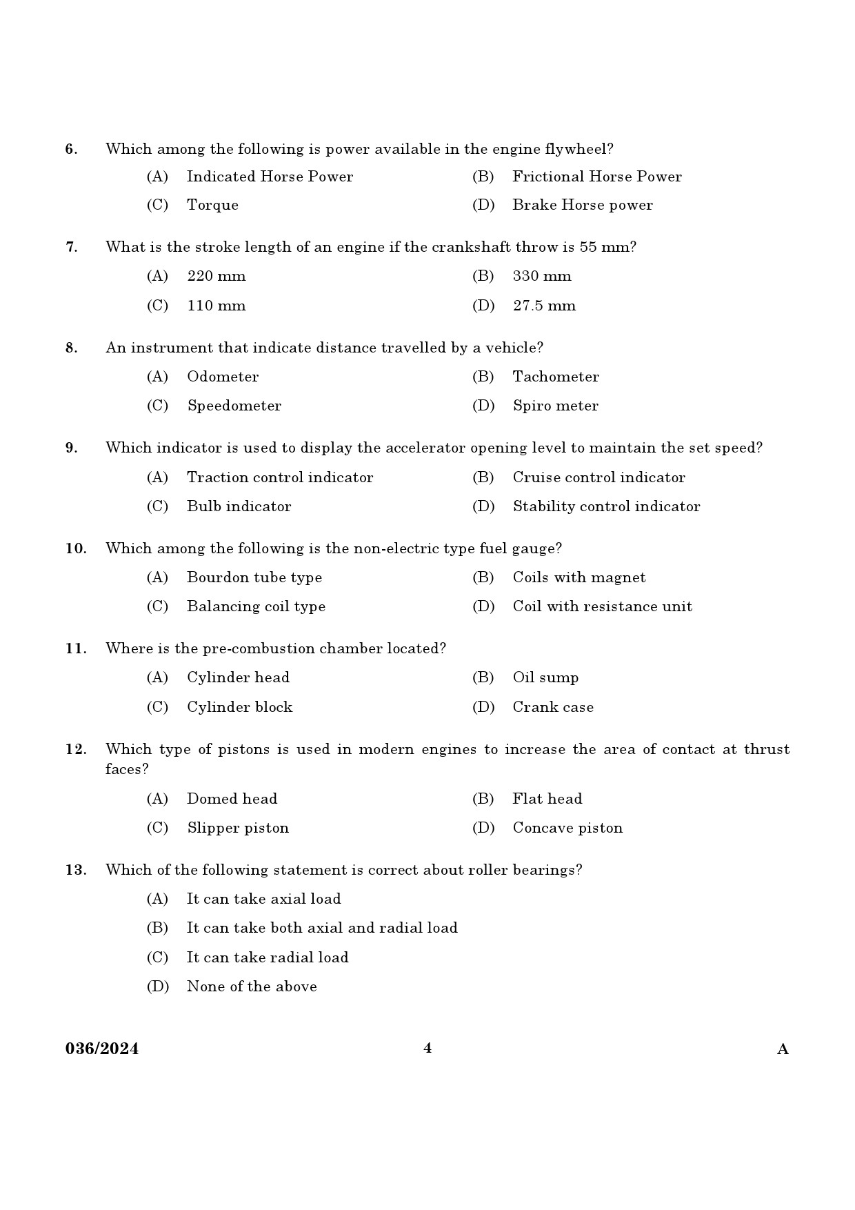 KPSC Mechanic Police Constable Exam 2024 Code 0362024 2