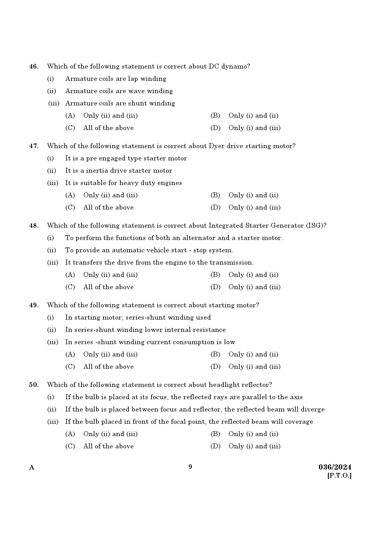 KPSC Mechanic Police Constable Exam 2024 Code 0362024 7