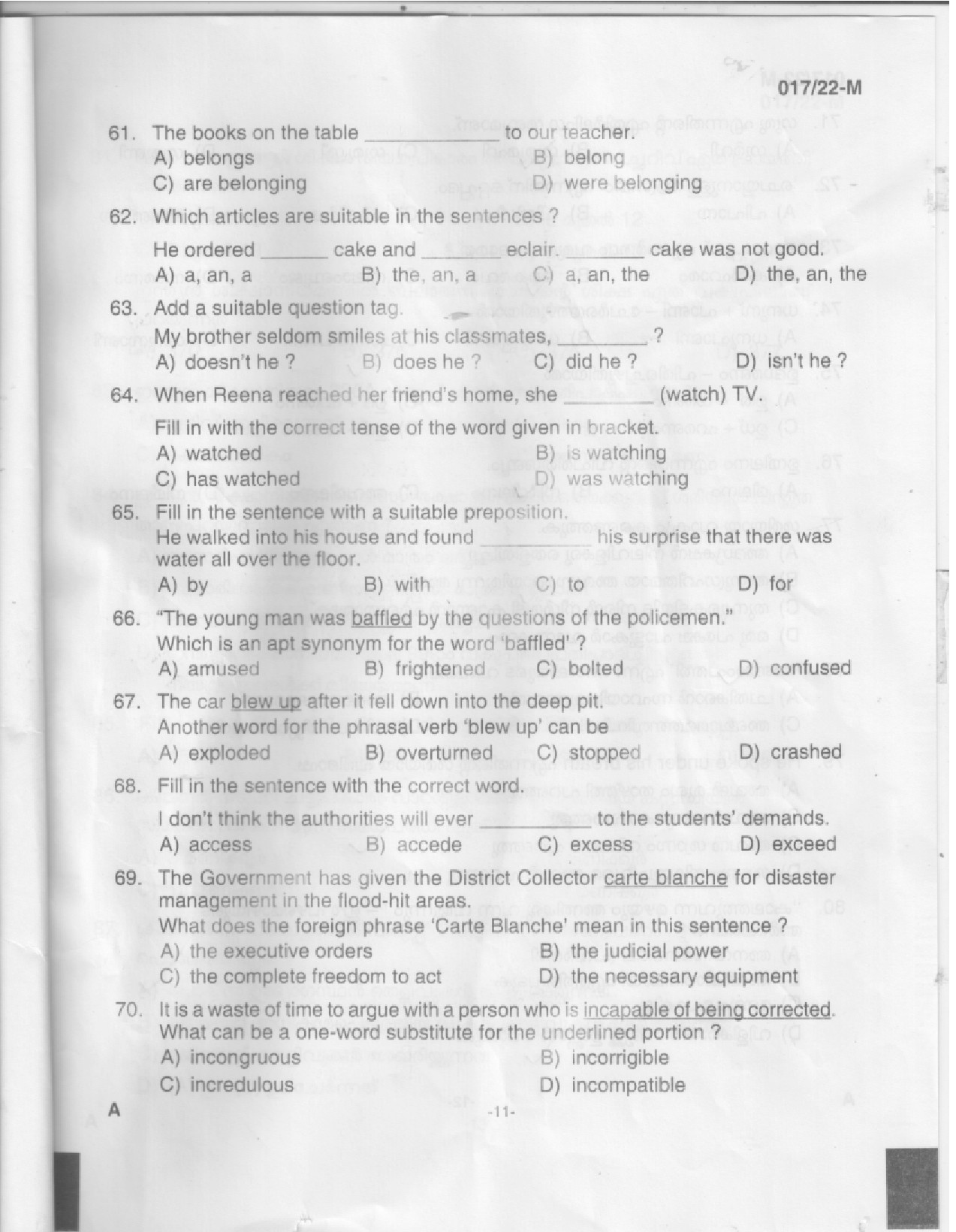 KPSC Police Constable Malayalam Exam 2022 Code 0172022 M 9