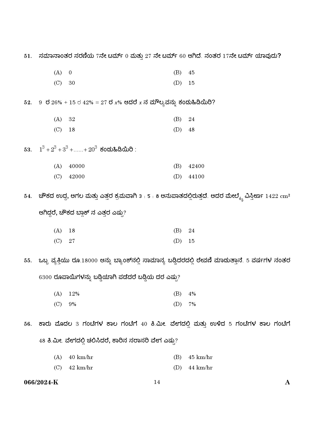 KPSC Police Constable Trainee Kannada Exam 2024 Code 0662024 K 12