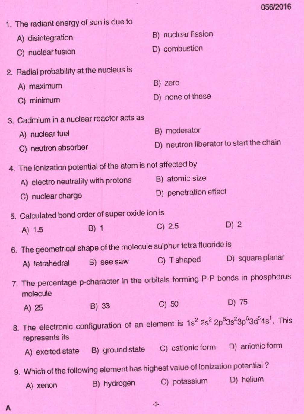KPSC Research Assistant Chemistry Exam Question 0562016 1