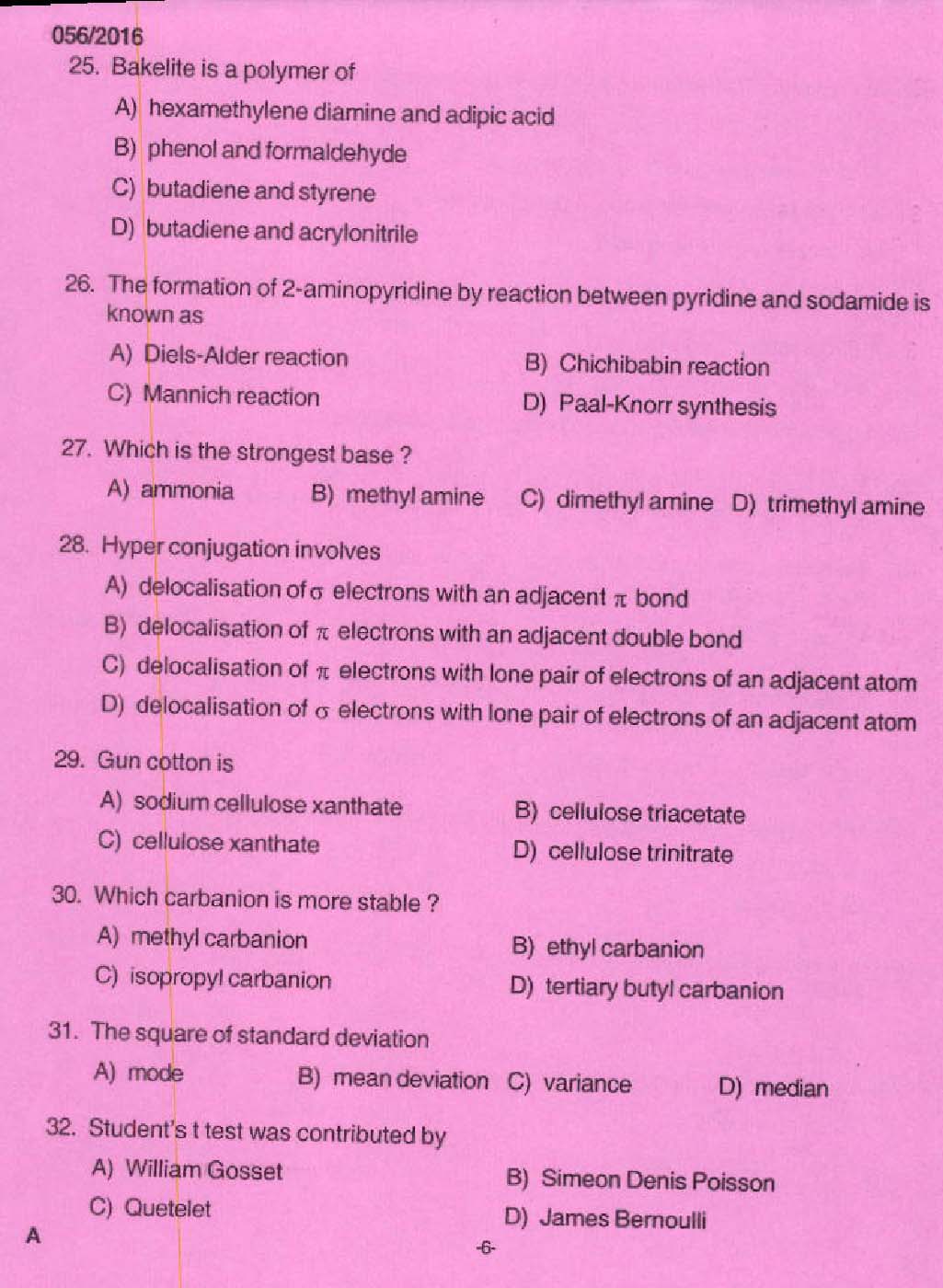 KPSC Research Assistant Chemistry Exam Question 0562016 4