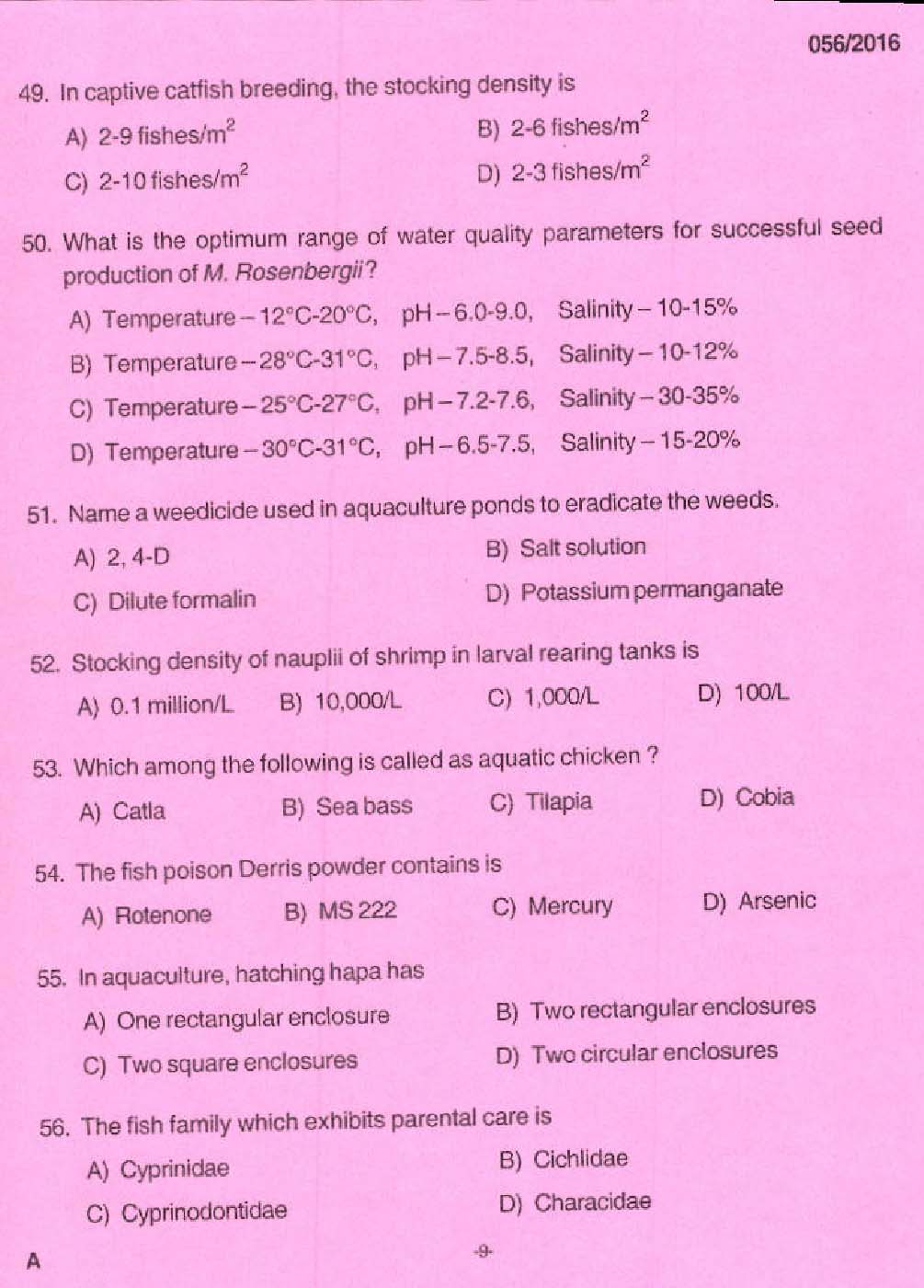 KPSC Research Assistant Chemistry Exam Question 0562016 7