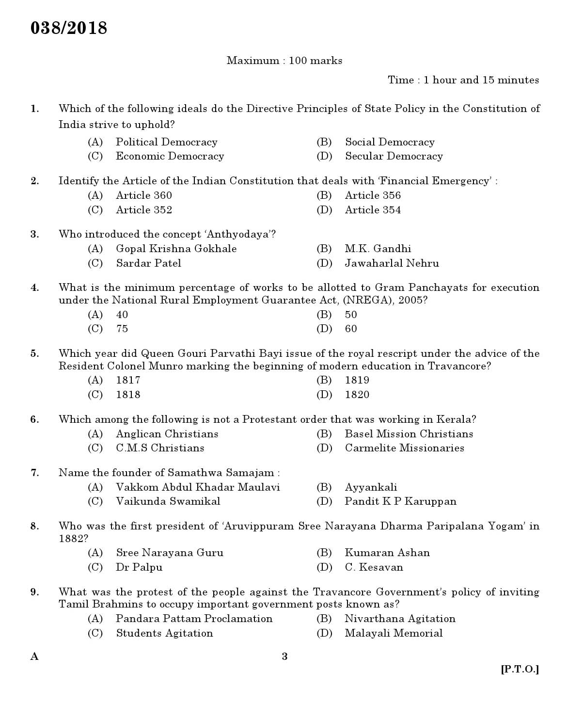 KPSC Research Assistant Folklore Exam Question 0382018 1