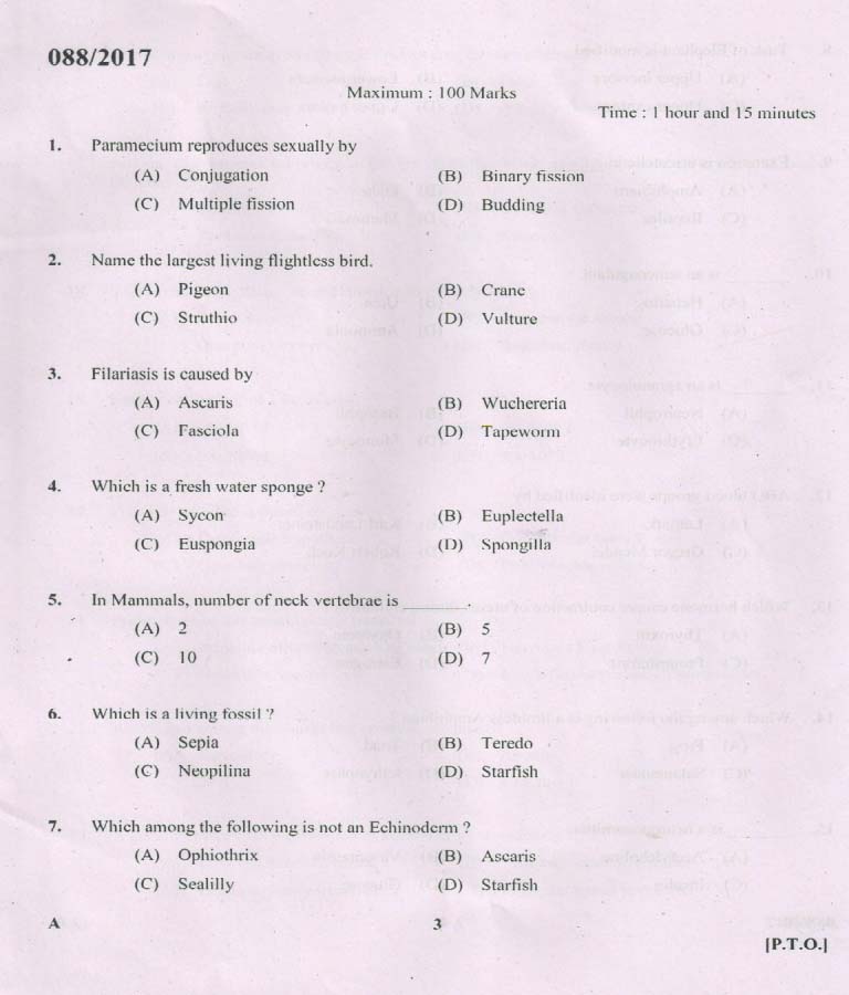 Kerala PSC Station Officer Exam Question Code 0882017 2