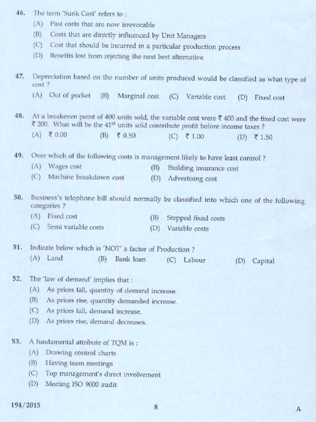 Kerala PSC Store Keeper Exam Question Code 1942015 4