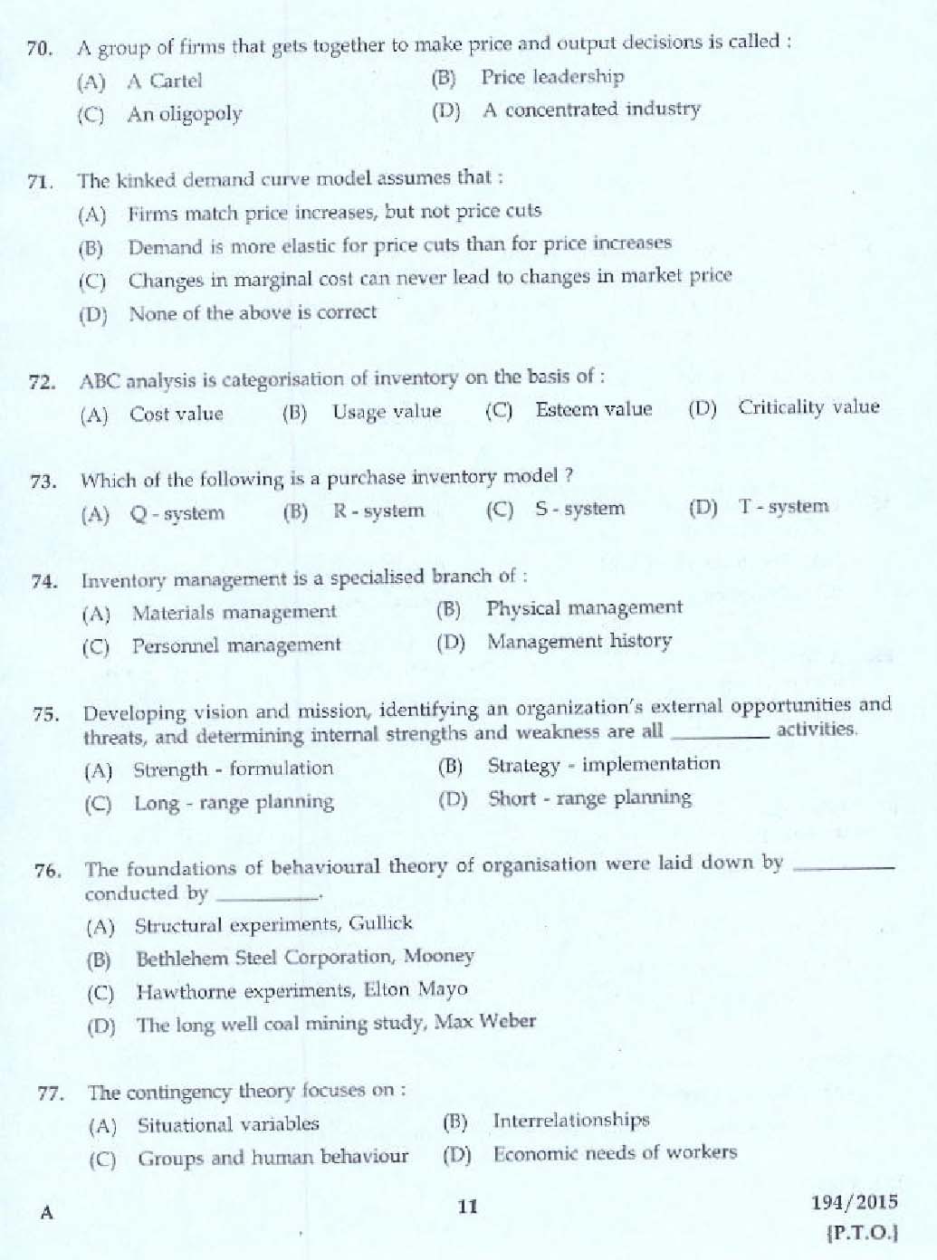 Kerala PSC Store Keeper Exam Question Code 1942015 7