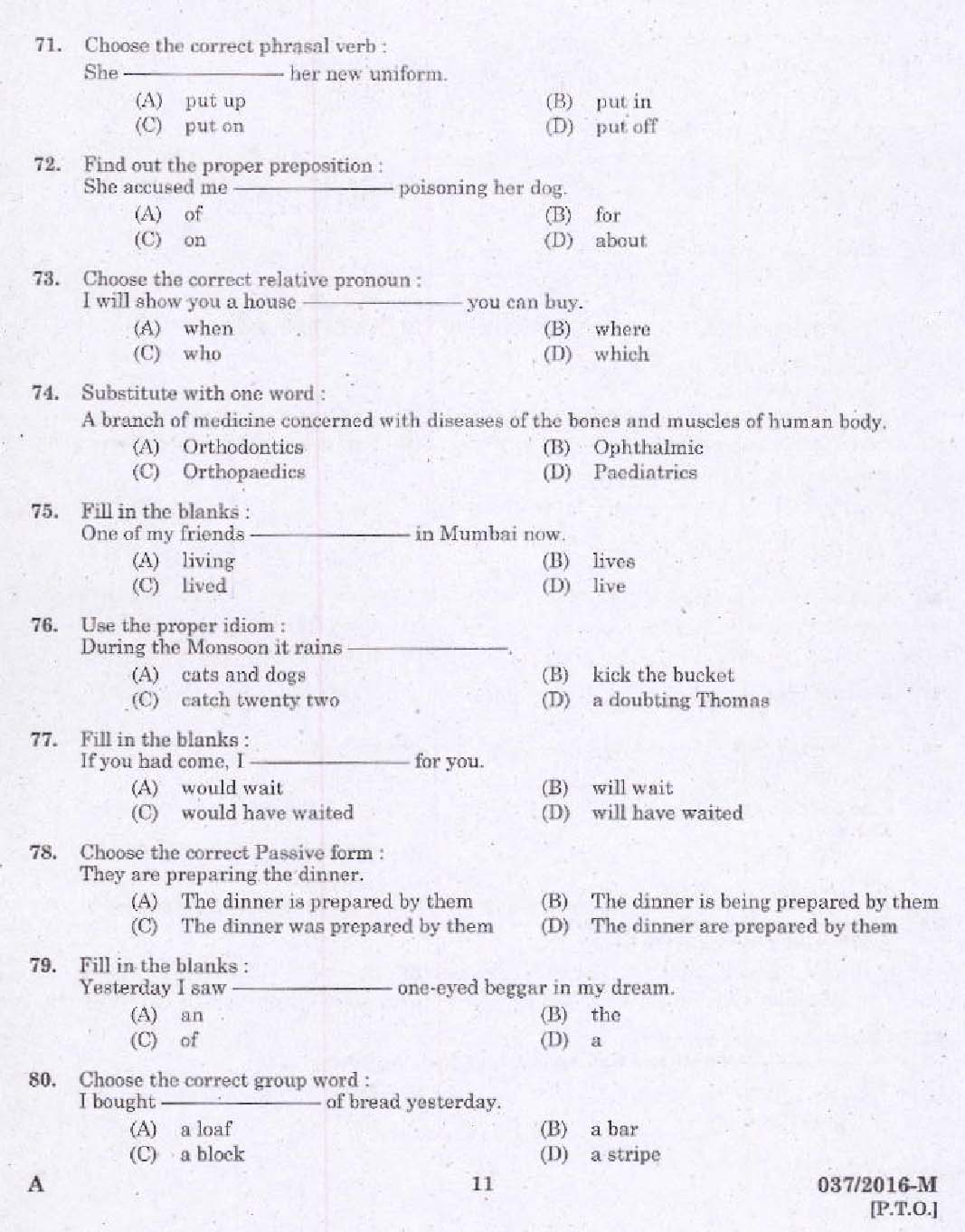 Kerala PSC Store Keeper Exam Question Code 372016 9