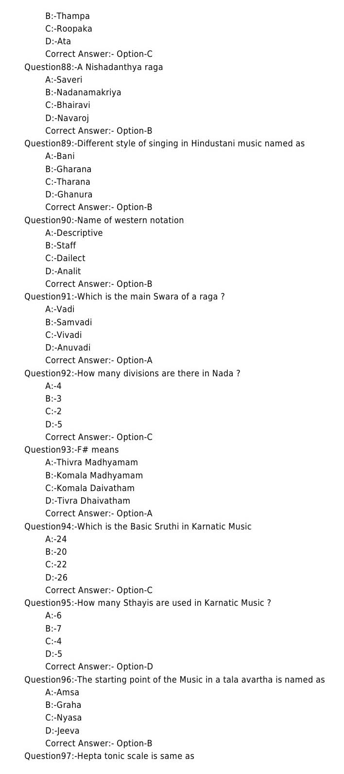 Kerala PSC Music Teacher UP Question Code 342017OL 10