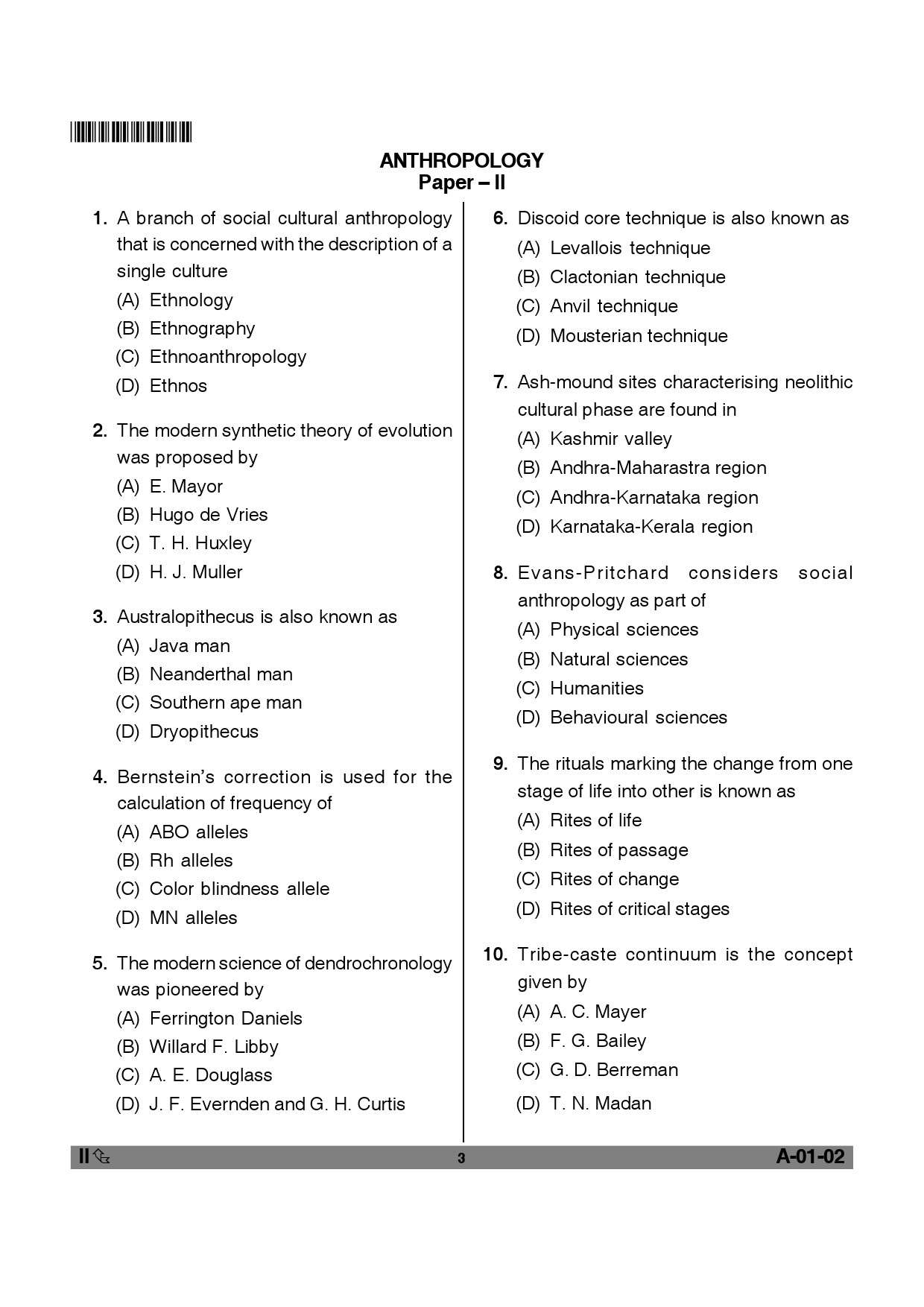 Telangana SET Anthropology 2012 Question Paper II 2