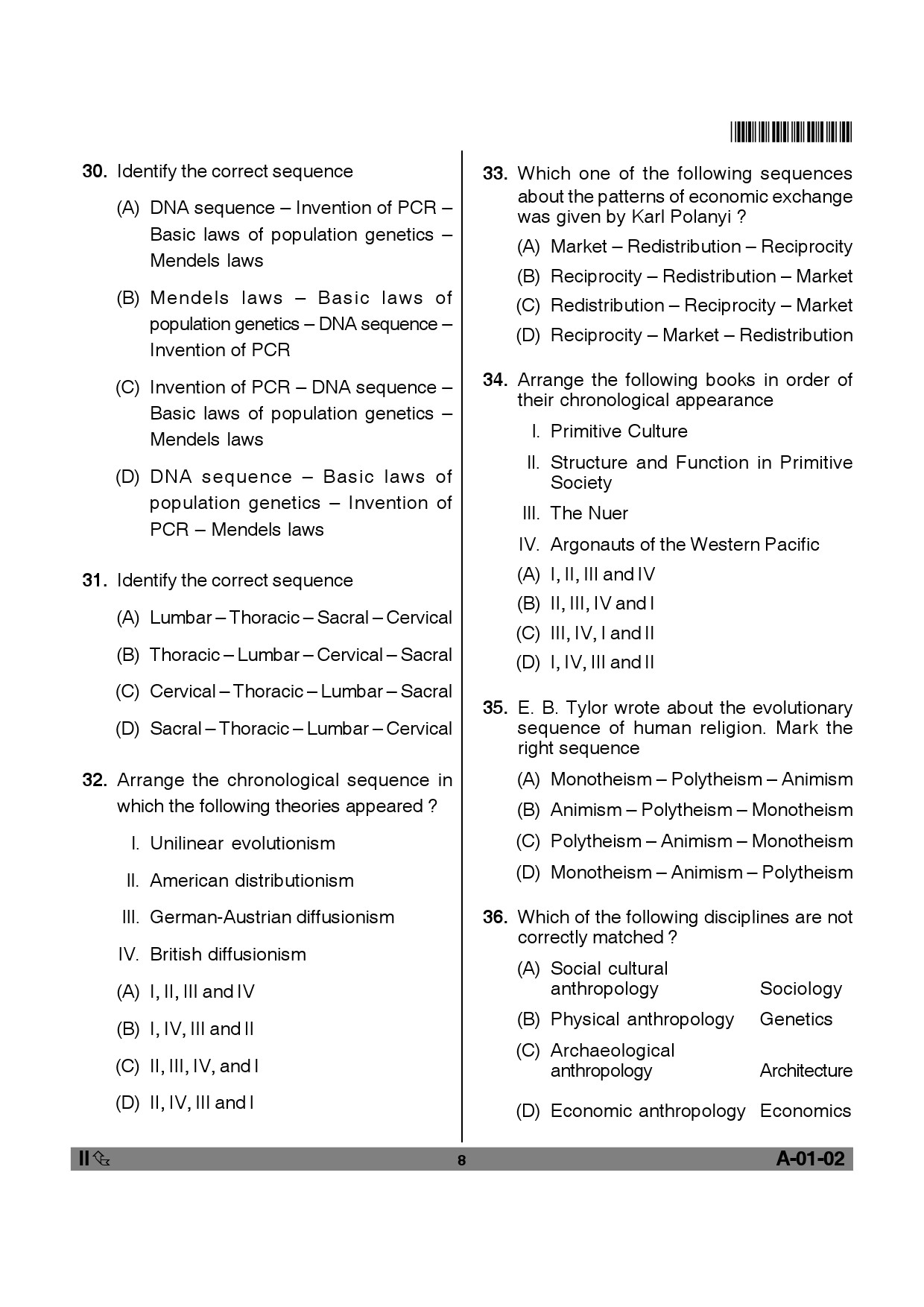 Telangana SET Anthropology 2012 Question Paper II 7