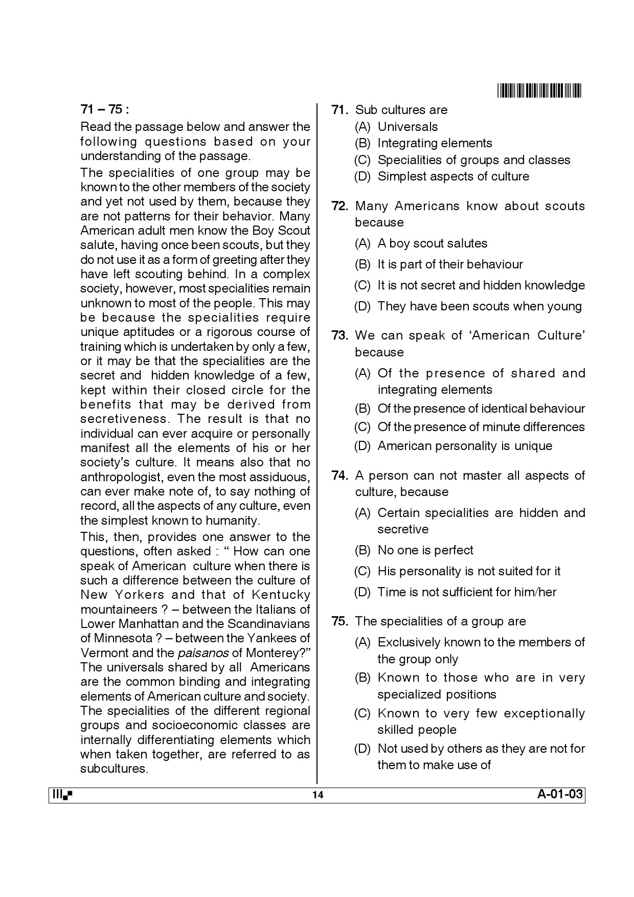 Telangana SET Anthropology 2012 Question Paper III 13