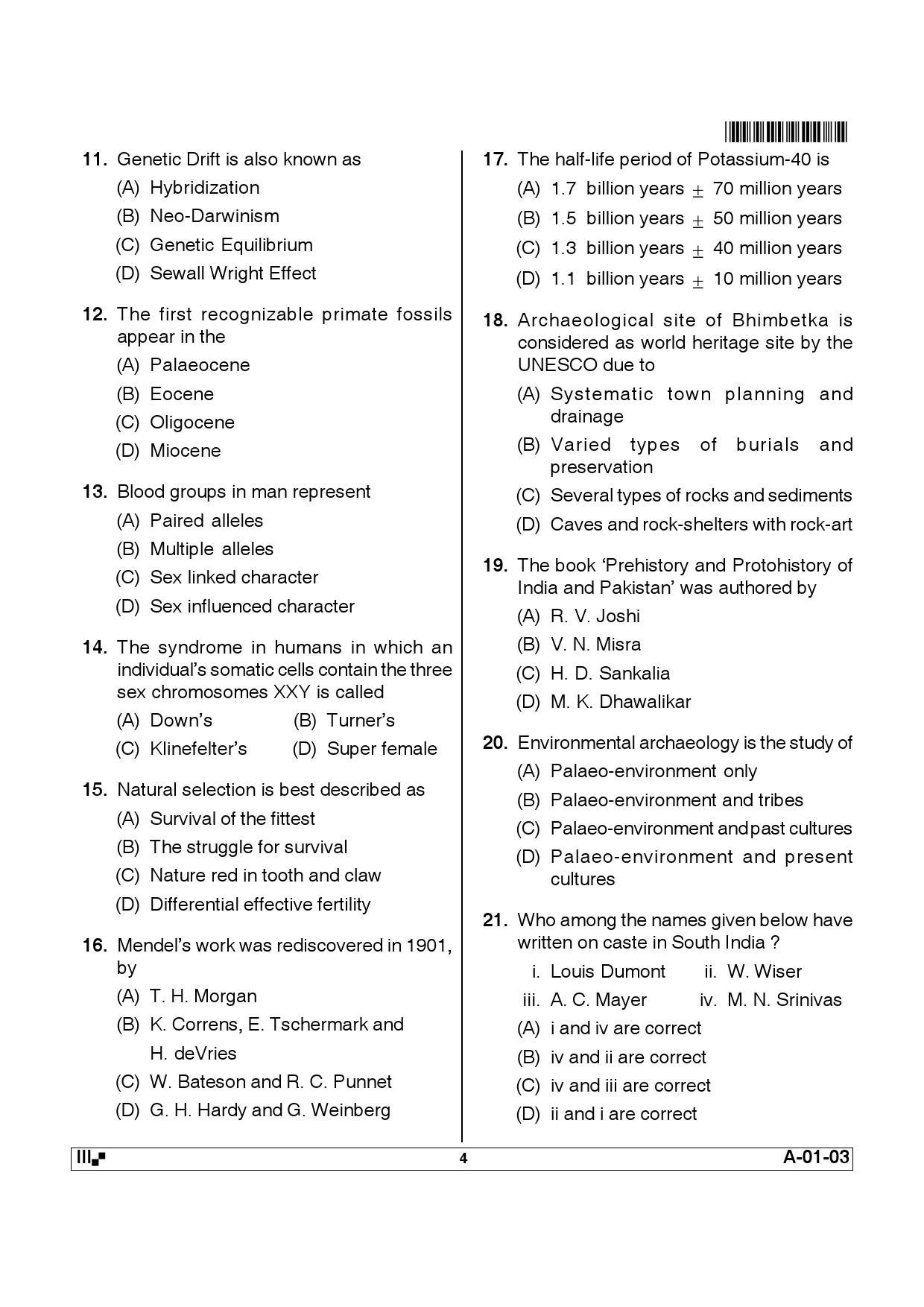 Telangana SET Anthropology 2012 Question Paper III 3