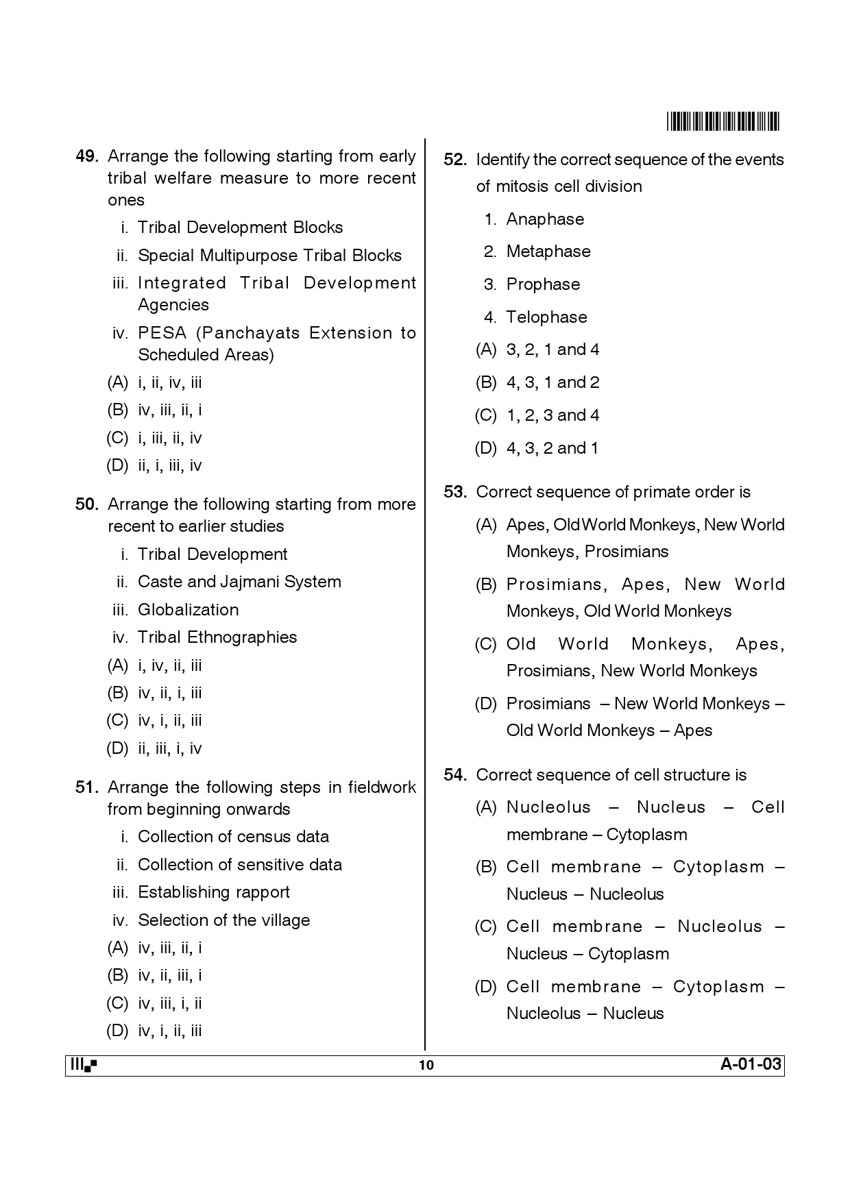 Telangana SET Anthropology 2012 Question Paper III 9