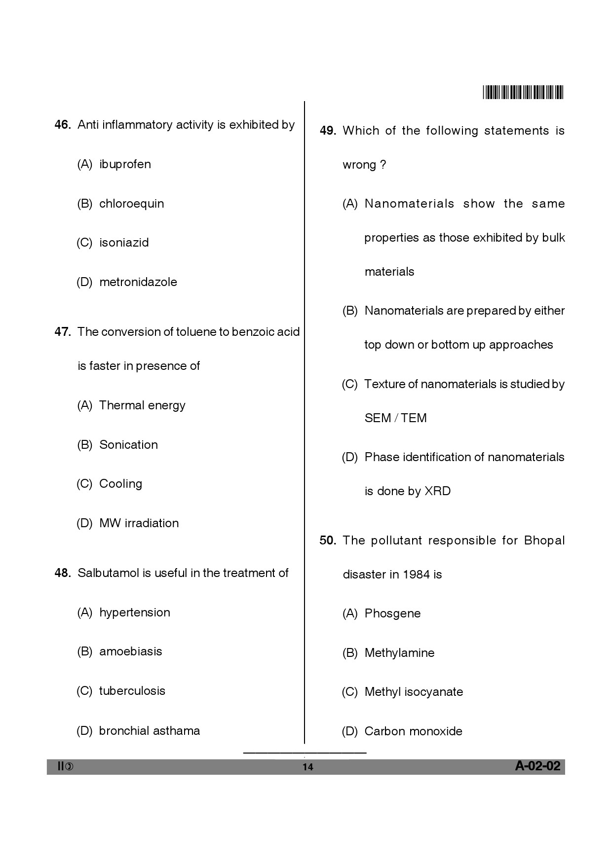 Telangana SET Chemical Sciences 2012 Question Paper II 13