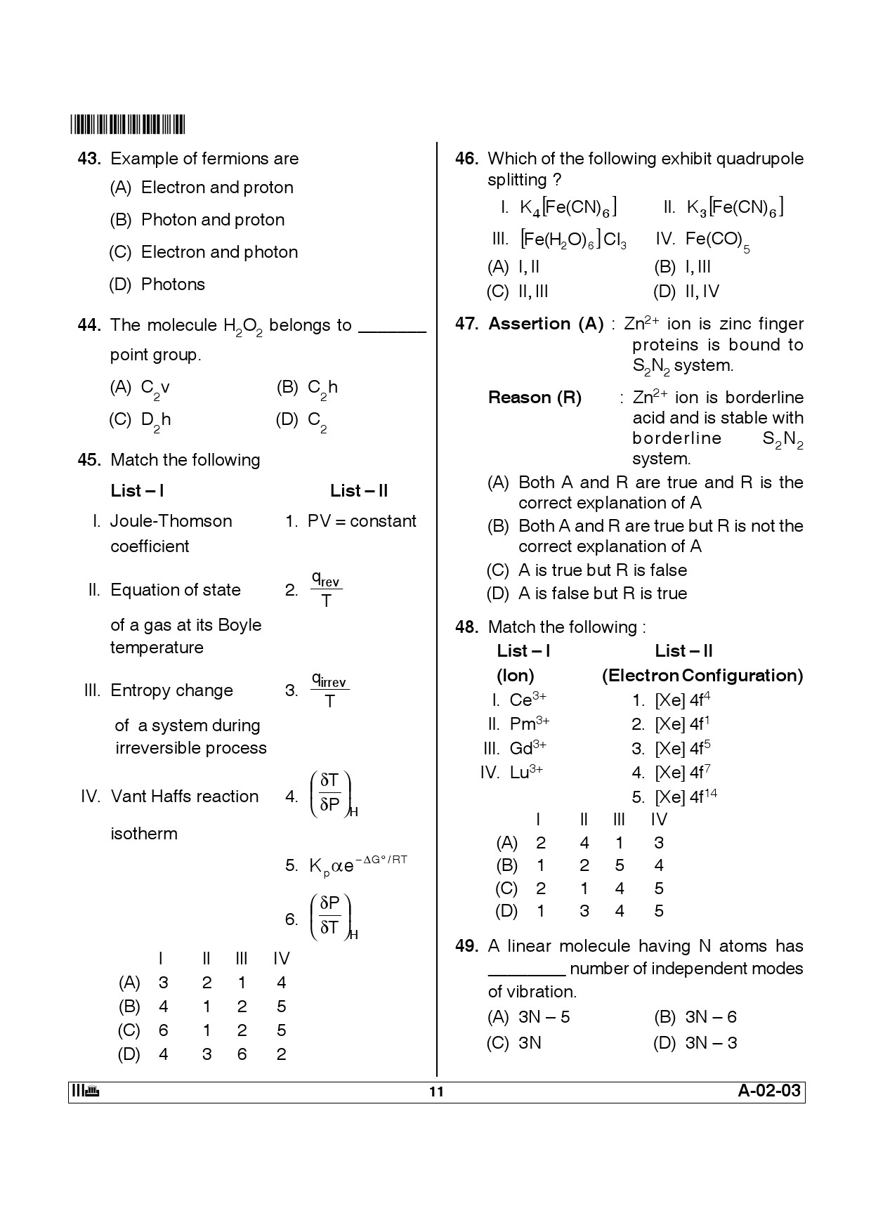 Telangana SET Chemical Sciences 2012 Question Paper III 10